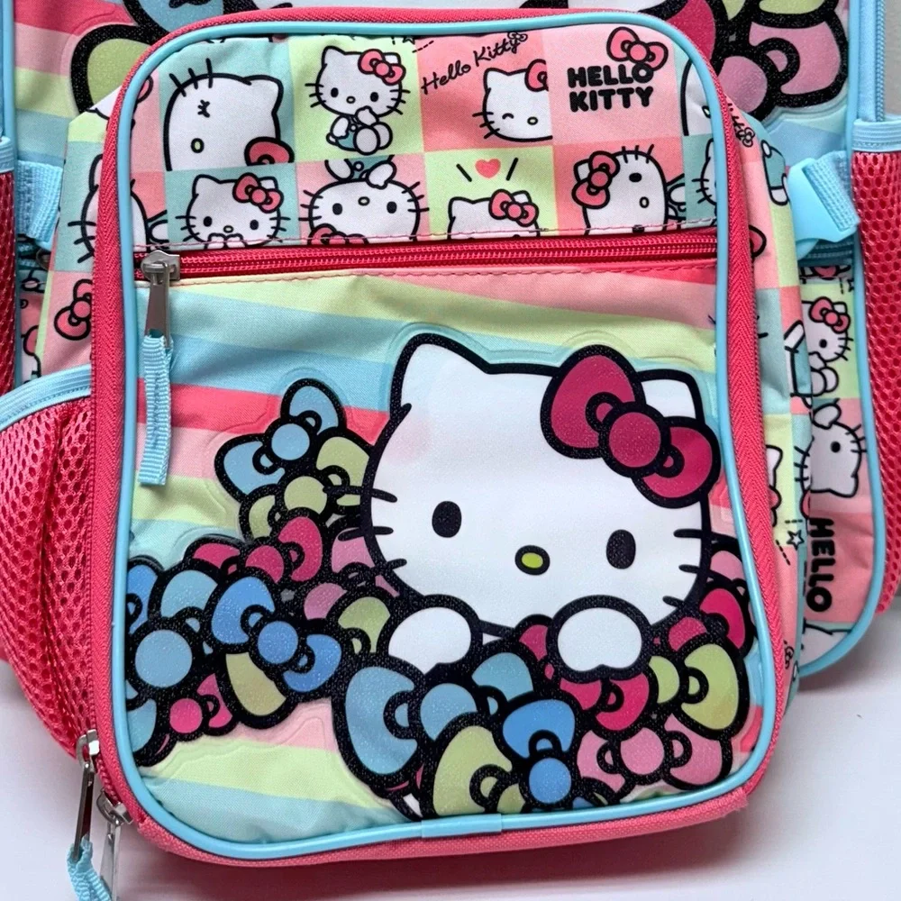 New! Sanrio Hello Kitty Rainbow Striped Backpack & Matching Attached Lunch Bag
